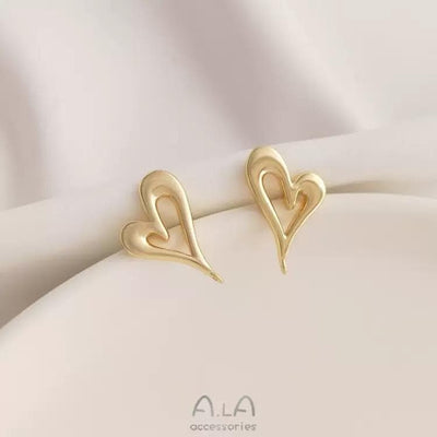 Minimalist Double Heart Stud Earrings Gold Plated | Dainty Open Heart Earrings | Romantic Everyday Jewelry