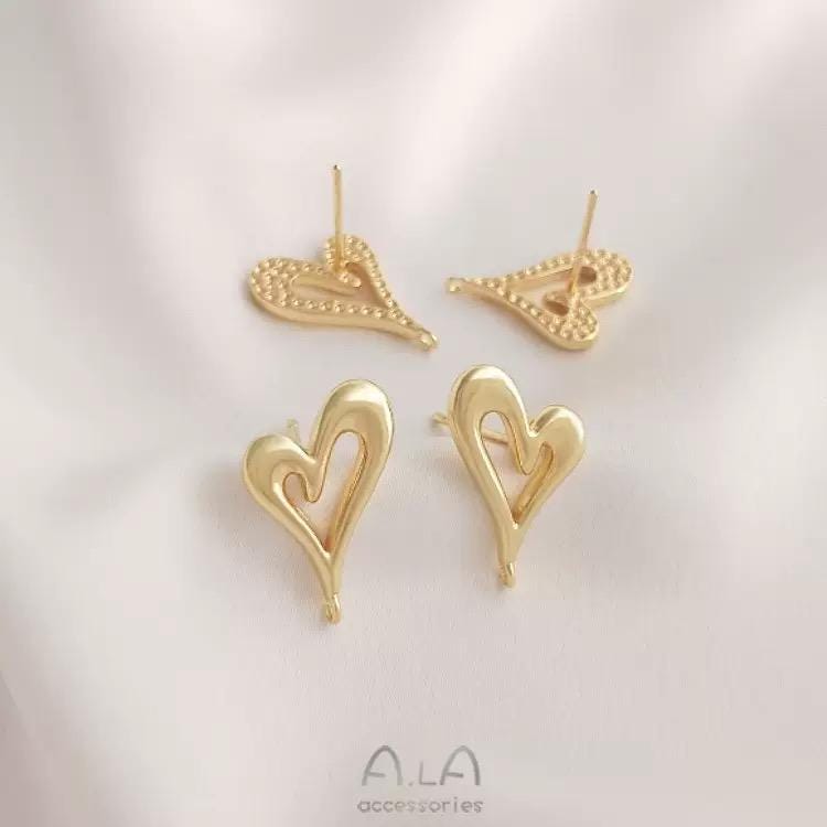 Minimalist Double Heart Stud Earrings Gold Plated | Dainty Open Heart Earrings | Romantic Everyday Jewelry