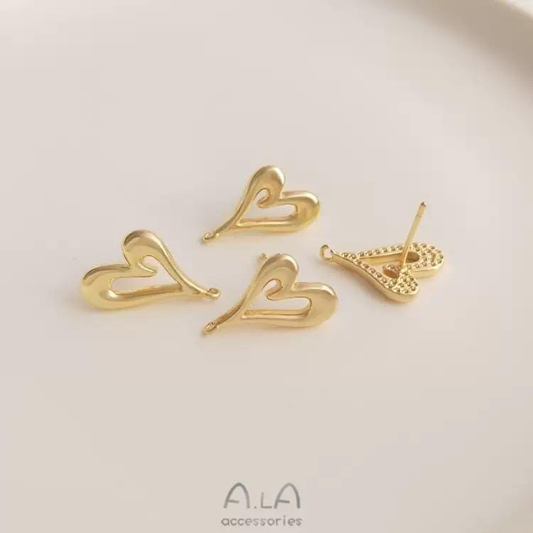 Minimalist Double Heart Stud Earrings Gold Plated | Dainty Open Heart Earrings | Romantic Everyday Jewelry