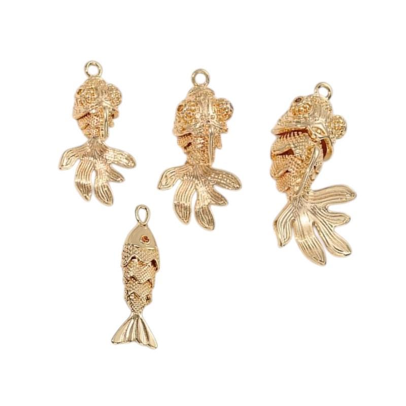 Gold Fish Charms for Jewelry Making, Textured Gold Plated Fish Pendant,