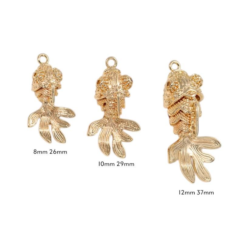 Gold Fish Charms for Jewelry Making, Textured Gold Plated Fish Pendant,