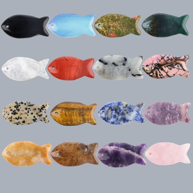 Natural Stone Fish Charms for Jewelry Making, 38mm Gemstone Fish Pendant Beads, DIY Craft Supplies,