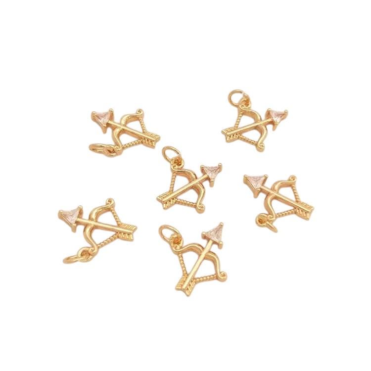 Gold Cupid Bow and Arrow Charm, Love Arrow Pendant