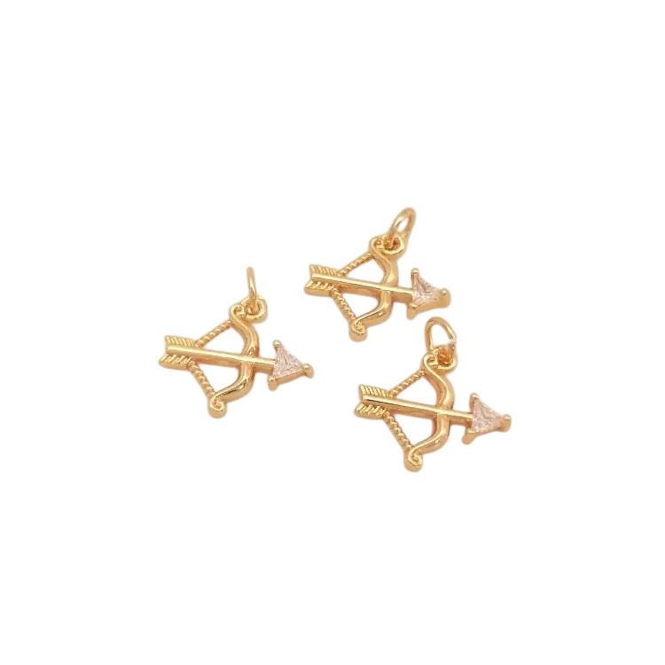 Gold Cupid Bow and Arrow Charm, Love Arrow Pendant