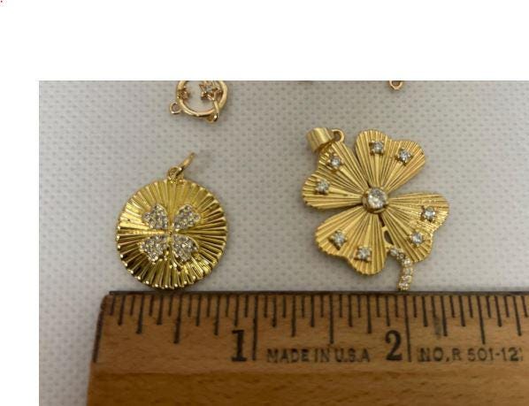 Gold Four Leaf Clover Pendant, CZ Lucky Shamrock Charm