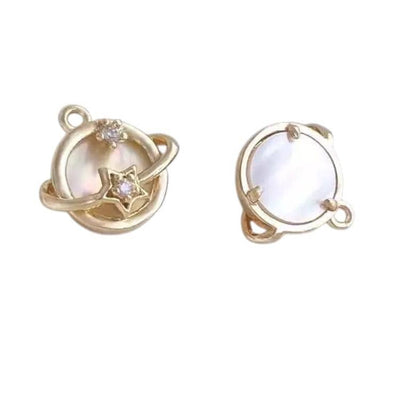 Gold Planet Charm with Star and CZ,