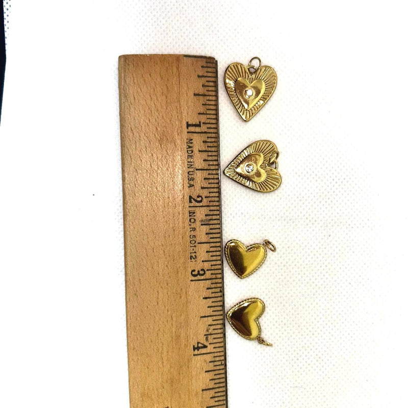 Gold Heart Charm Pendant, Vintage Sunburst Heart with CZ or Minimal Beaded Edge Heart, Love Pendant for DIY Jewelry Making
