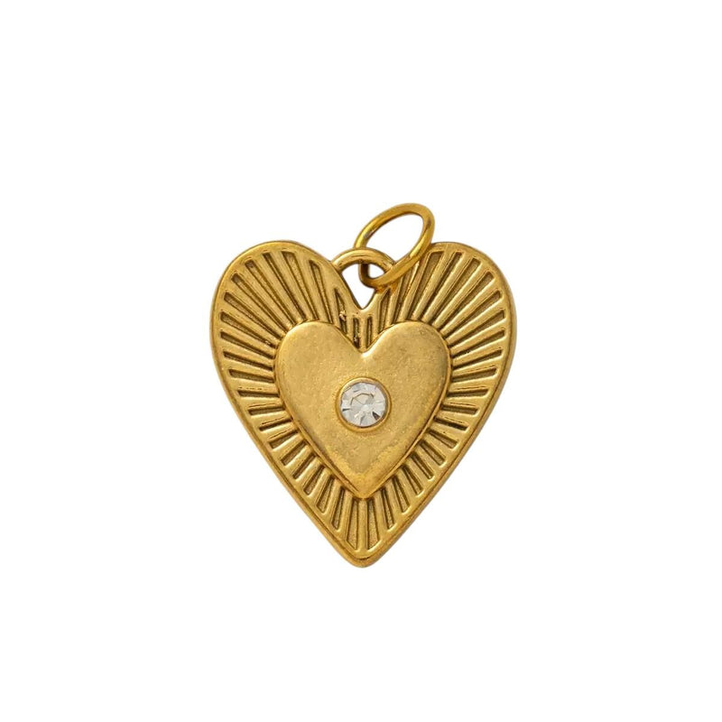 Gold Heart Charm Pendant, Vintage Sunburst Heart with CZ or Minimal Beaded Edge Heart, Love Pendant for DIY Jewelry Making