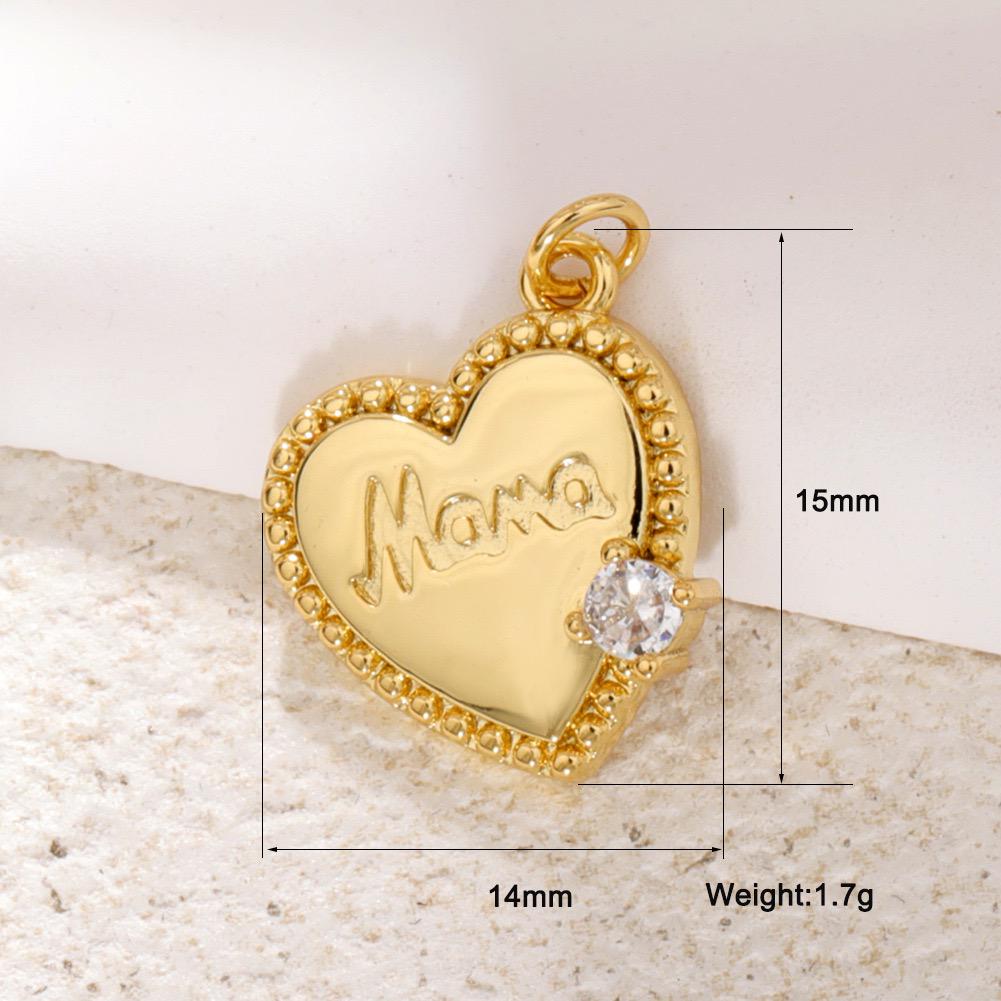Gold MOM Charm Pendant, CZ Heart Mom Charm, Mama Script Charm, Mothers Day Jewelry Making Supply