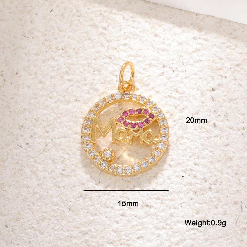 Gold MOM Charm Pendant, CZ Heart Mom Charm, Mama Script Charm, Mothers Day Jewelry Making Supply