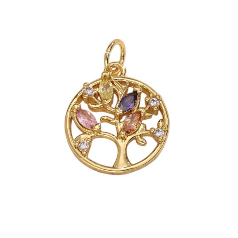 Gold Tree of Life Charm, CZ Heart Pendant, Rose Heart Charm, Mom Jewelry Making Supply, Mothers Day Gift Charm