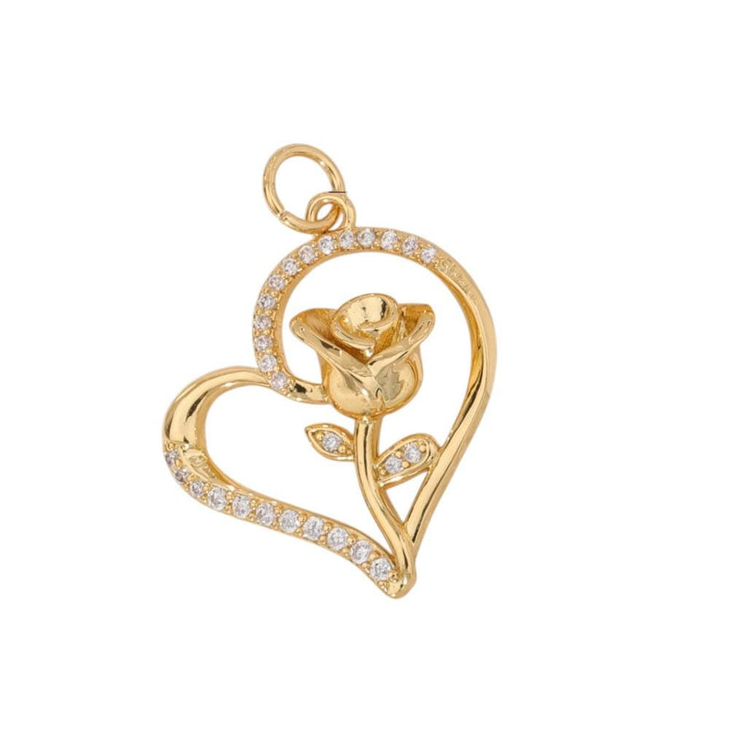 Gold Tree of Life Charm, CZ Heart Pendant, Rose Heart Charm, Mom Jewelry Making Supply, Mothers Day Gift Charm