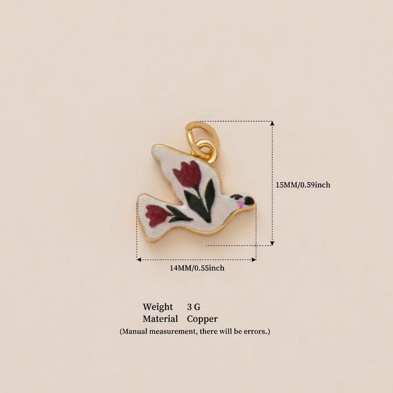 Vintage Enamel Animal Charm, Pig Pendant, Horse Heart Charm, Crescent Moon Face, Floral Bird Gold Charm, DIY Jewelry Supply