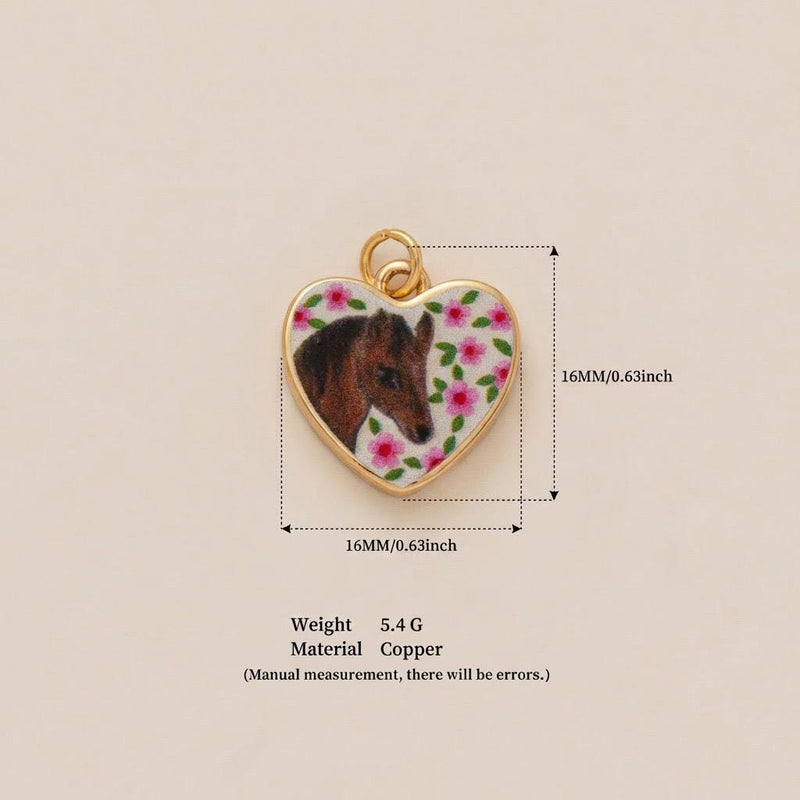 Vintage Enamel Animal Charm, Pig Pendant, Horse Heart Charm, Crescent Moon Face, Floral Bird Gold Charm, DIY Jewelry Supply