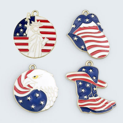USA Patriotic Charm Pendant, American Flag Enamel Charm, Statue of Liberty, Eagle, Lips, Cowboy Hat Jewelry Making Supply
