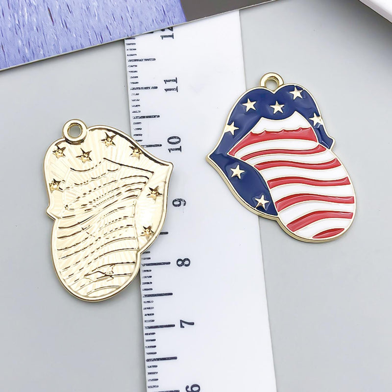 USA Patriotic Charm Pendant, American Flag Enamel Charm, Statue of Liberty, Eagle, Lips, Cowboy Hat Jewelry Making Supply