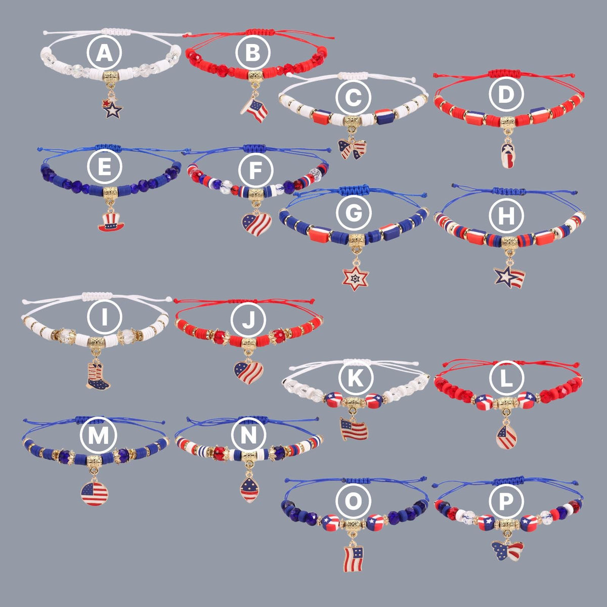 4th of July Adjustable Bracelet, Patriotic Red White Blue Charm Bracelet, USA Flag Beaded Bracelet, Memorial Day Jewelry