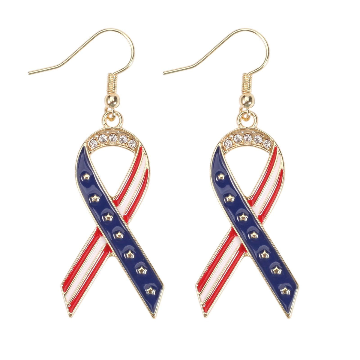 4th of July Dangle Earrings, Patriotic Red White Blue Earrings, USA Flag Heart Star Drop Earrings, Memorial Day Jewelry