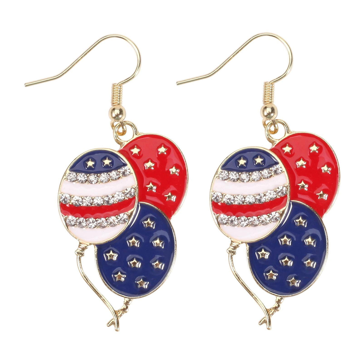 4th of July Dangle Earrings, Patriotic Red White Blue Earrings, USA Flag Heart Star Drop Earrings, Memorial Day Jewelry