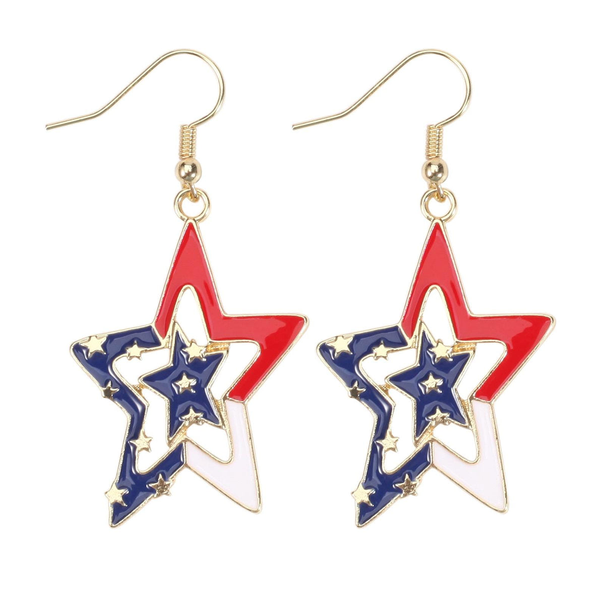 4th of July Dangle Earrings, Patriotic Red White Blue Earrings, USA Flag Heart Star Drop Earrings, Memorial Day Jewelry