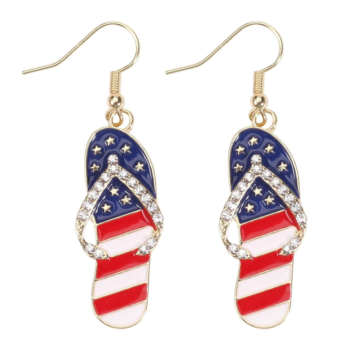 4th of July Dangle Earrings, Patriotic Red White Blue Earrings, USA Flag Heart Star Drop Earrings, Memorial Day Jewelry