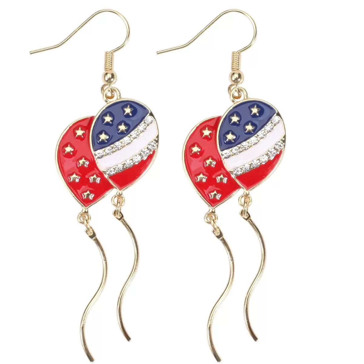 4th of July Dangle Earrings, Patriotic Red White Blue Earrings, USA Flag Heart Star Drop Earrings, Memorial Day Jewelry
