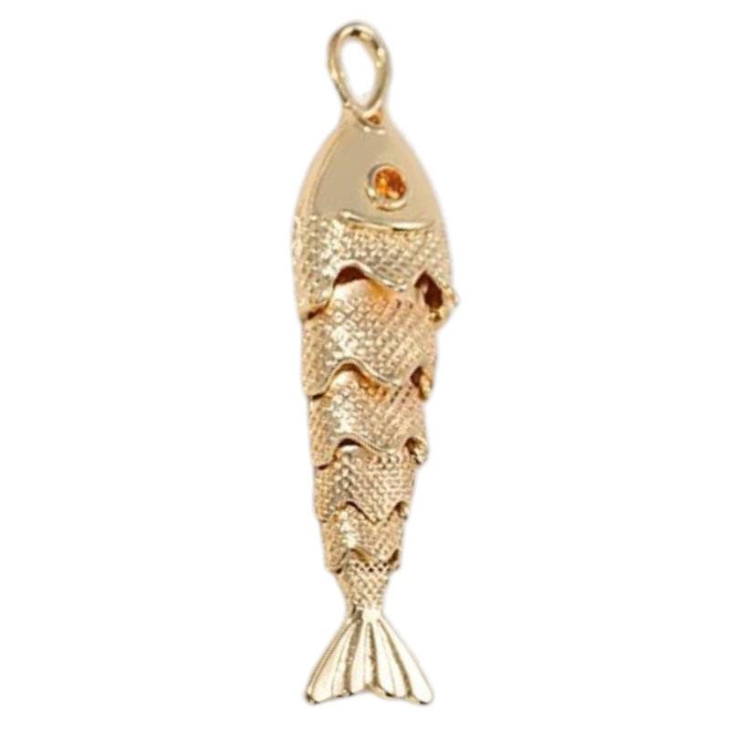 Gold Wiggle Fish Charm, Articulated Fish Pendant, Nautical Gold Plated Charm for DIY