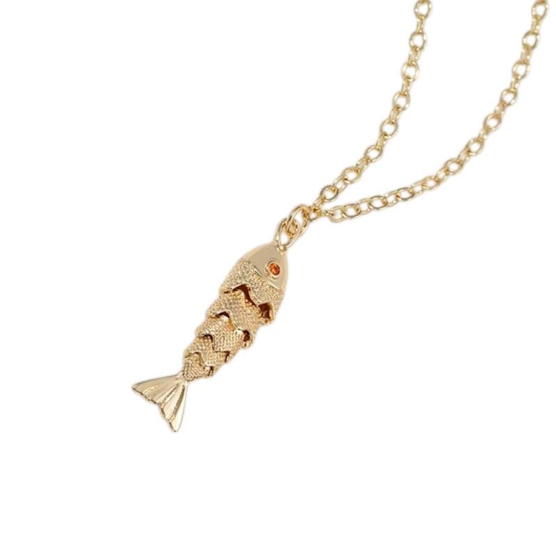 Gold Wiggle Fish Charm, Articulated Fish Pendant, Nautical Gold Plated Charm for DIY