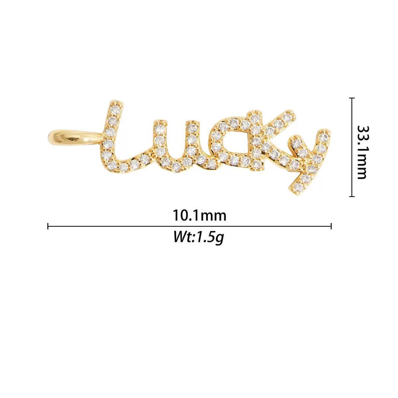 Gold CZ Word charm pendant, love lucky grateful dream sexy kiss bff Peace OMG Bad Girl, Pave Letter Charm for DIY Jewelry