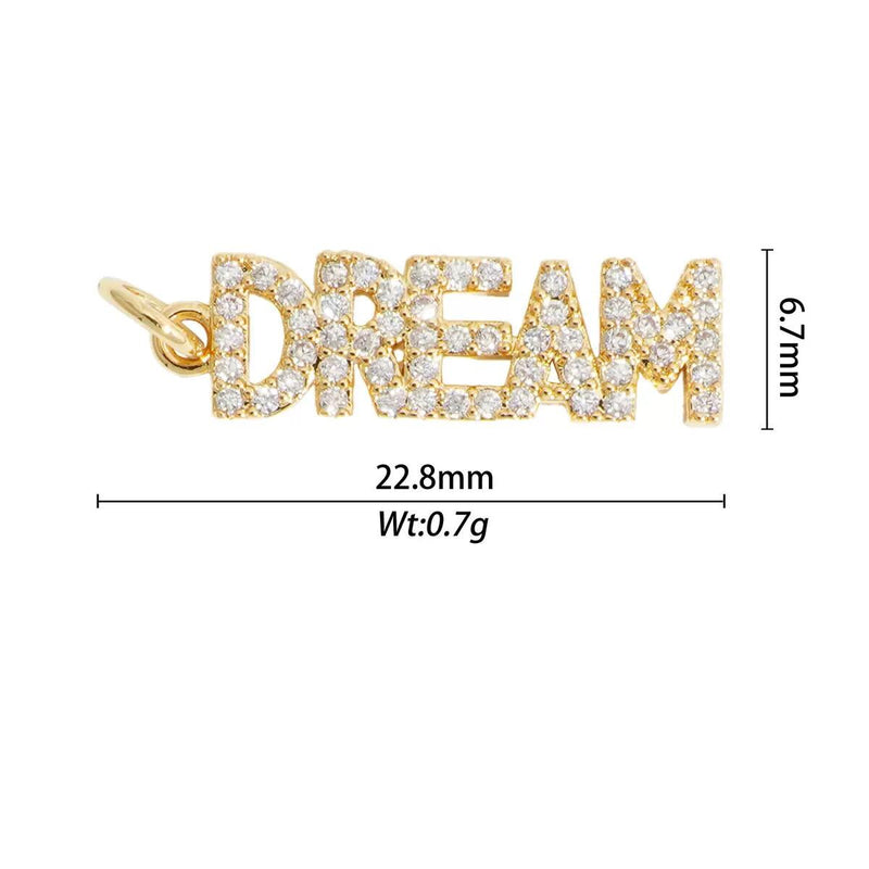 Gold CZ Word charm pendant, love lucky grateful dream sexy kiss bff Peace OMG Bad Girl, Pave Letter Charm for DIY Jewelry