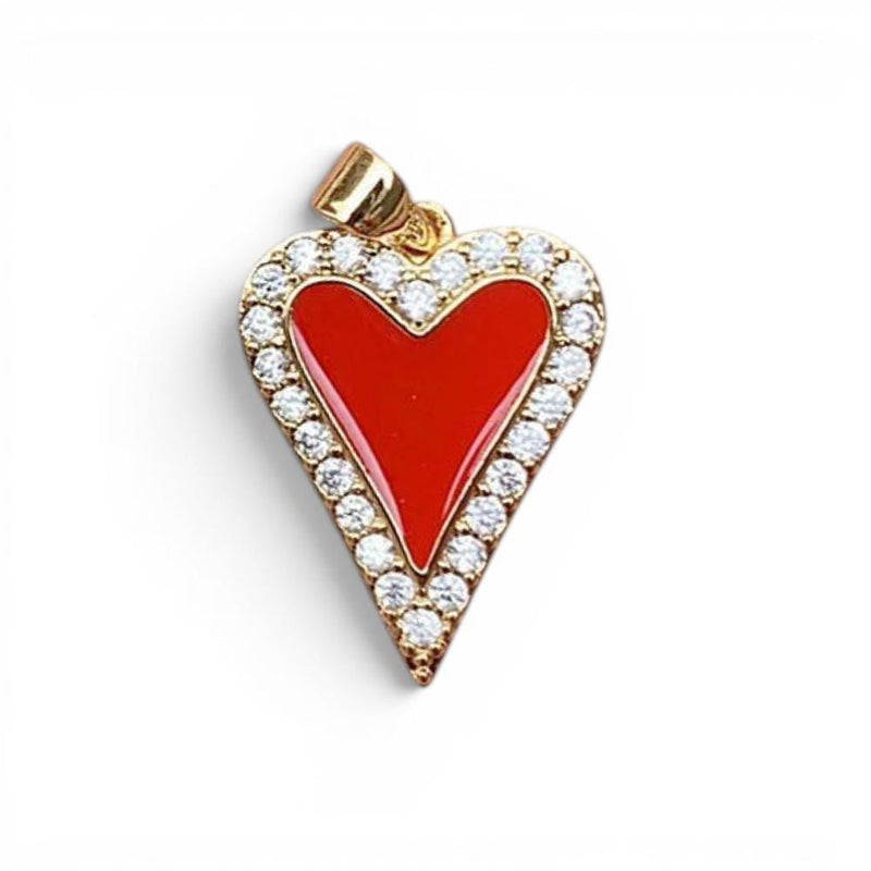 CZ Heart Pendant Charm, Gold Pave Heart Charm, Enamel Heart Jewelry Charm, Red Pink Black White Heart Pendant