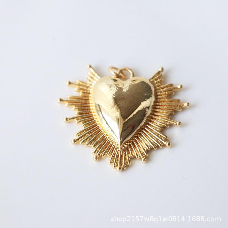Gold Sacred Heart Pendant Charm, Enamel Heart Sunburst Charm, 34mm Statement Heart Jewelry, Red Pink Black Heart Pendant