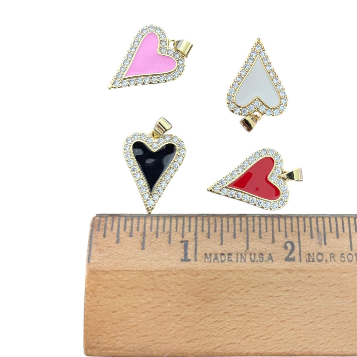 CZ Heart Pendant Charm, Gold Pave Heart Charm, Enamel Heart Jewelry Charm, Red Pink Black White Heart Pendant