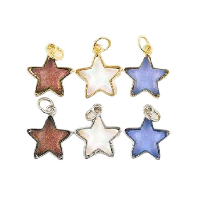 Resin Star Charm Pendant, Iridescent Star Pendant, Gold Silver Celestial Star Charm, Opalescent Jewelry Making Supply