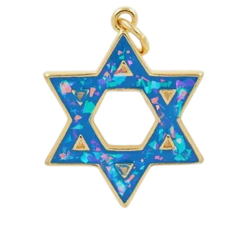Star of David Charm Pendant, Iridescent Resin Jewish Star, Gold Silver Opal Look Magen David Jewelry Charm