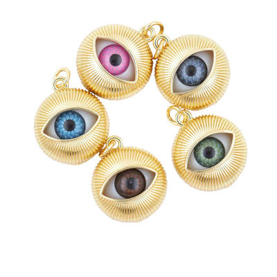 Gold Evil Eye Charm Pendant, Resin Eye Jewelry Charm, Protection Talisman, Colorful Statement Pendant for Necklace