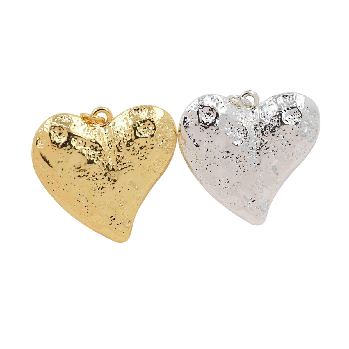 Hammered Heart Charm Pendant | Gold & Silver Puffy Heart Charm | Vintage Style DIY Necklace Bracelet Charm