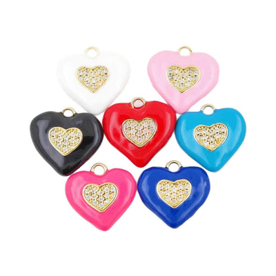Colorful Enamel Heart Charms | Gold Plated CZ Heart Pendant Charms for DIY Jewelry Making, Necklace Bracelet Charms