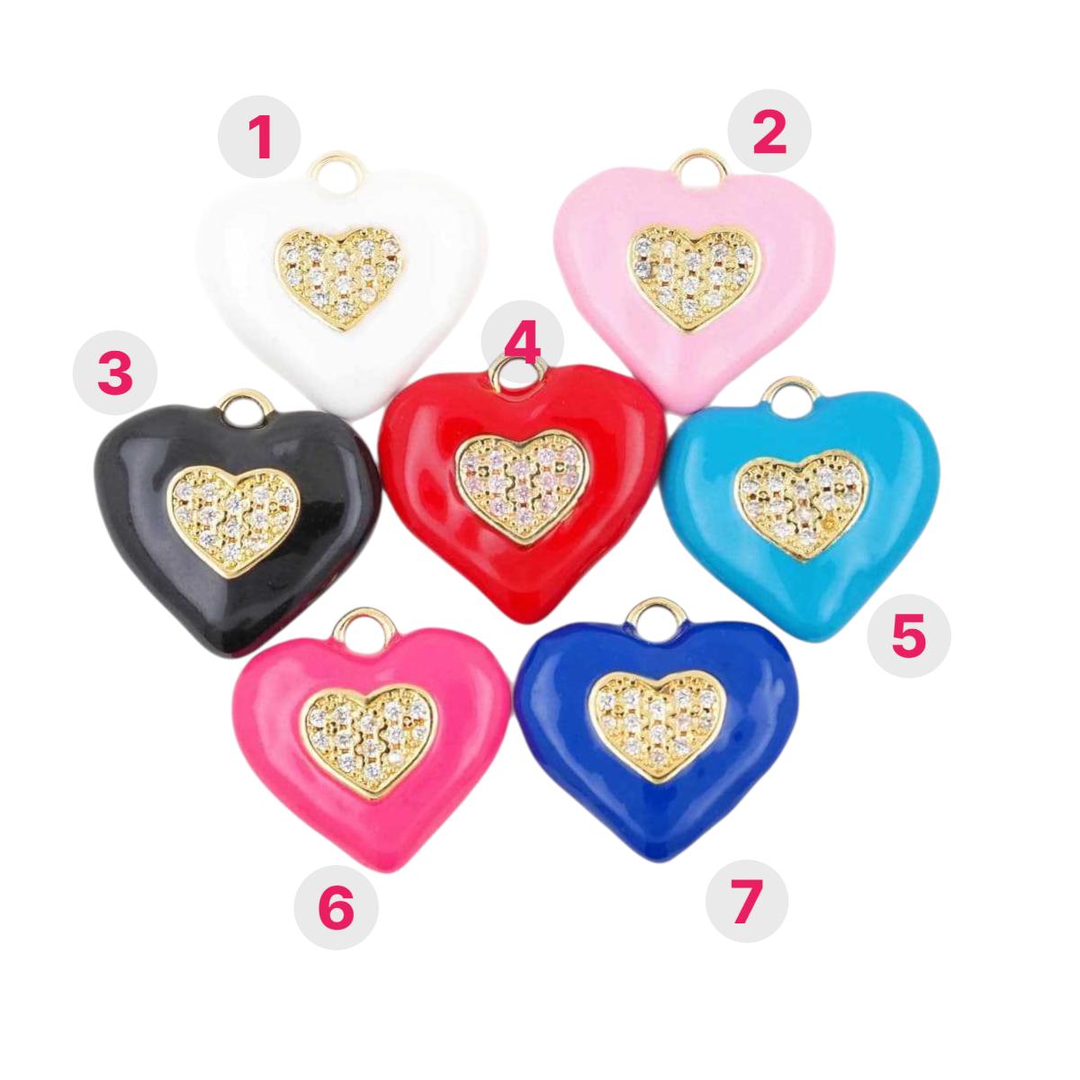 Colorful Enamel Heart Charms | Gold Plated CZ Heart Pendant Charms for DIY Jewelry Making, Necklace Bracelet Charms
