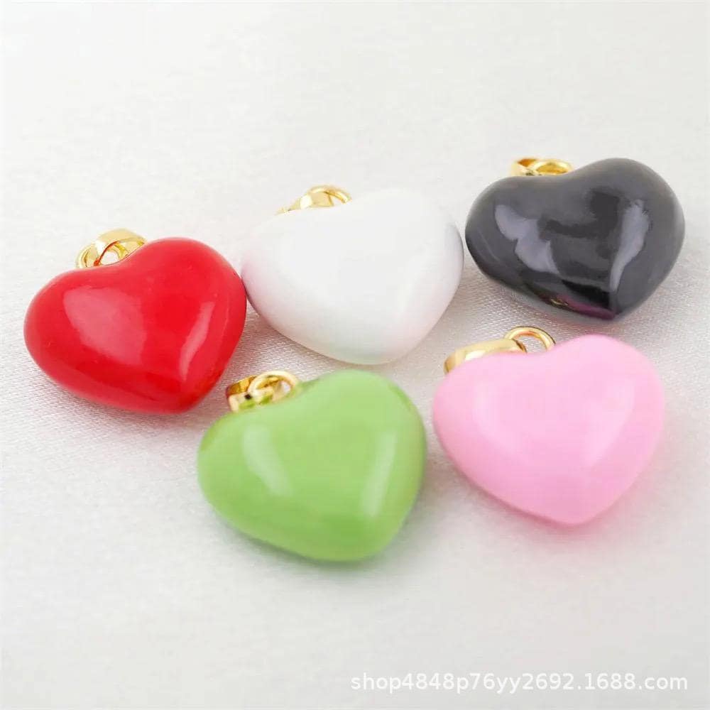 Puffy Heart Charms | Colorful Enamel Heart Pendants for DIY Jewelry Making, Cute Gold Plated Bracelet & Necklace Charms