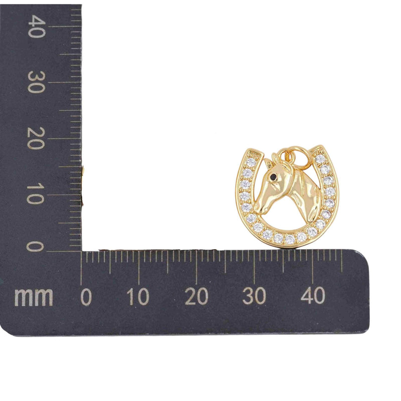 Gold Horse Charm | CZ Crystal Horse Pendant for DIY Jewelry Making, Western Cowgirl Necklace Charm, Equestrian Jewelry Supply