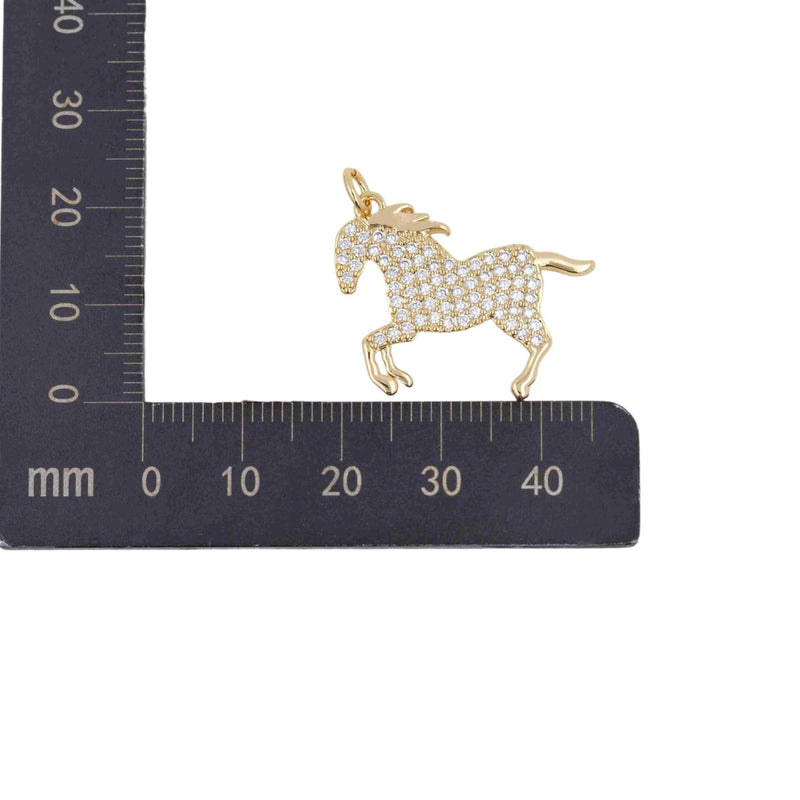 Gold Horse Charm | CZ Crystal Horse Pendant for DIY Jewelry Making, Western Cowgirl Necklace Charm, Equestrian Jewelry Supply