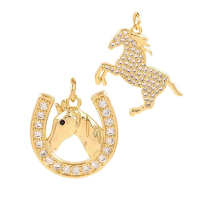 Gold Horse Charm | CZ Crystal Horse Pendant for DIY Jewelry Making, Western Cowgirl Necklace Charm, Equestrian Jewelry Supply