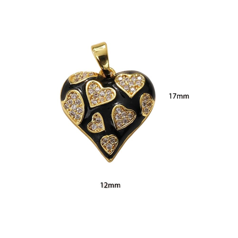 Black Enamel Heart Charm | CZ Pave Heart Pendant, Gold Plated Heart Charm for DIY Necklace Bracelet Jewelry Making