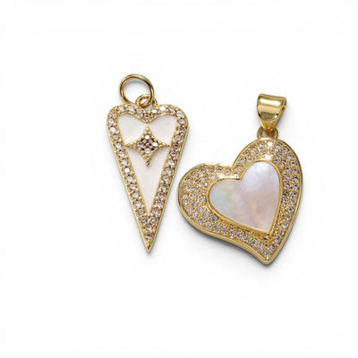 Gold Heart Charms | CZ Open Heart Pendant & Mother of Pearl Heart Charm for DIY Necklace Bracelet Jewelry