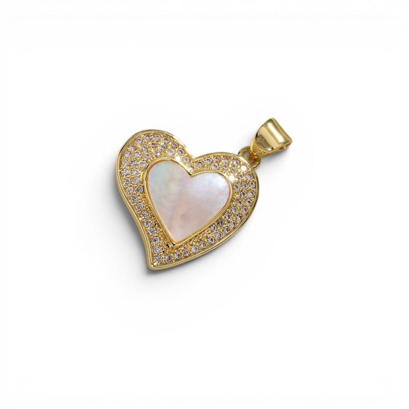 Gold Heart Charms | CZ Open Heart Pendant & Mother of Pearl Heart Charm for DIY Necklace Bracelet Jewelry