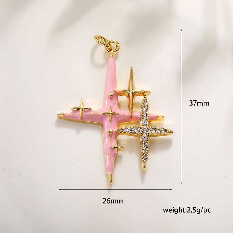 Sparkle Star Charm Pendant | Gold Plated Glitter Starburst Charm, CZ Enamel Pendant for DIY Jewelry Making