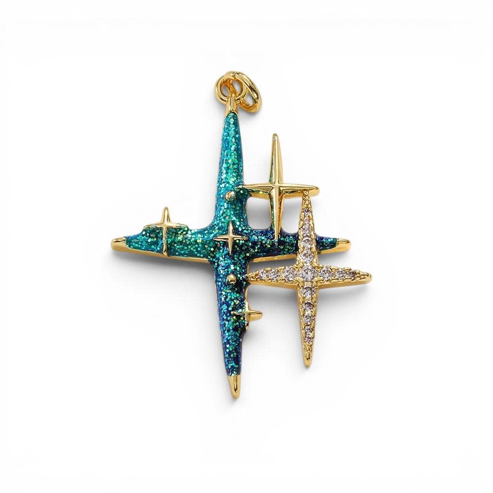 Sparkle Star Charm Pendant | Gold Plated Glitter Starburst Charm, CZ Enamel Pendant for DIY Jewelry Making