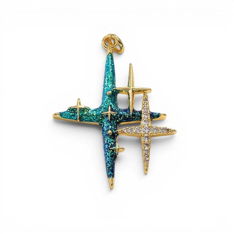Sparkle Star Charm Pendant | Gold Plated Glitter Starburst Charm, CZ Enamel Pendant for DIY Jewelry Making