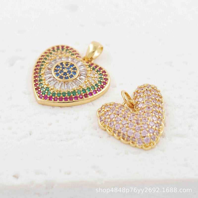 Gold Plated CZ Heart Charm Pendant, Rainbow Heart Charm, Pave Heart Pendant, Rhinestone Heart Charm, DIY Jewelry Charm
